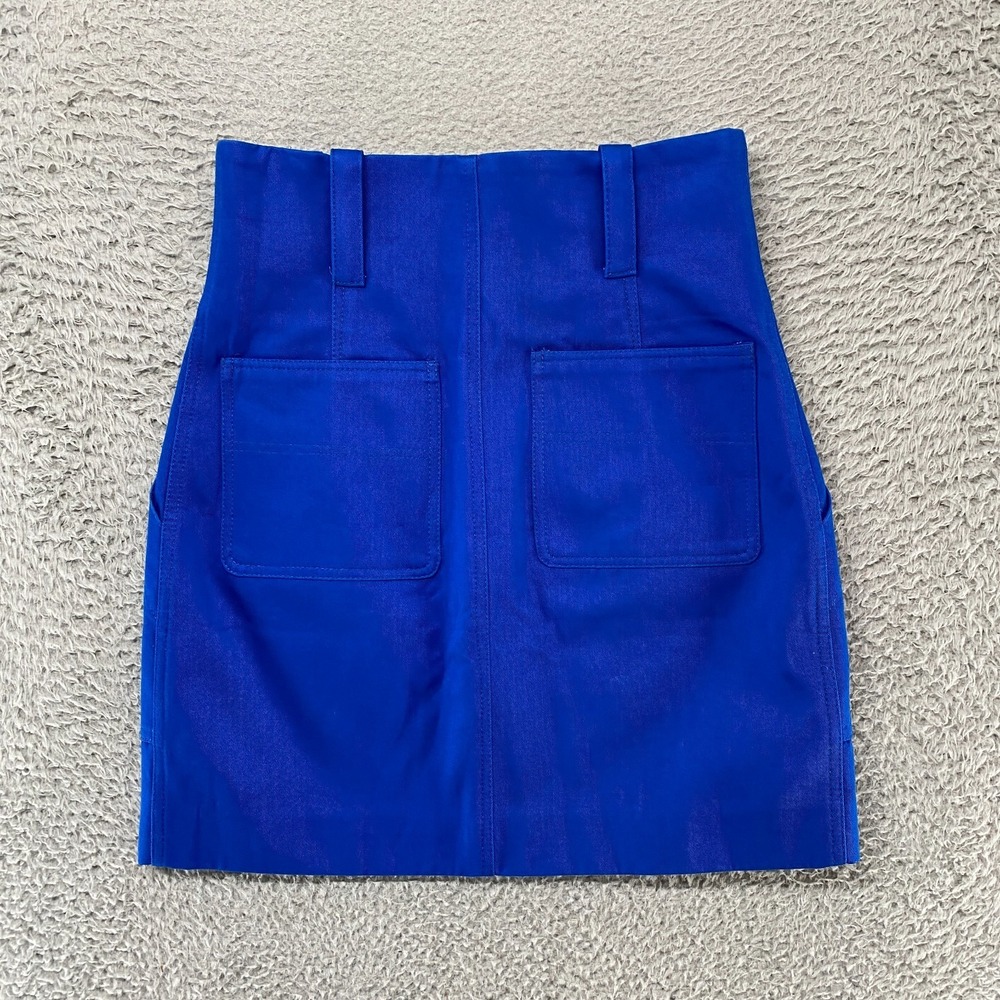 Sandro Skirt Womens 2 Blue Cotton Twill Mini High Waist Utility Pockets Summer - Picture 12 of 14